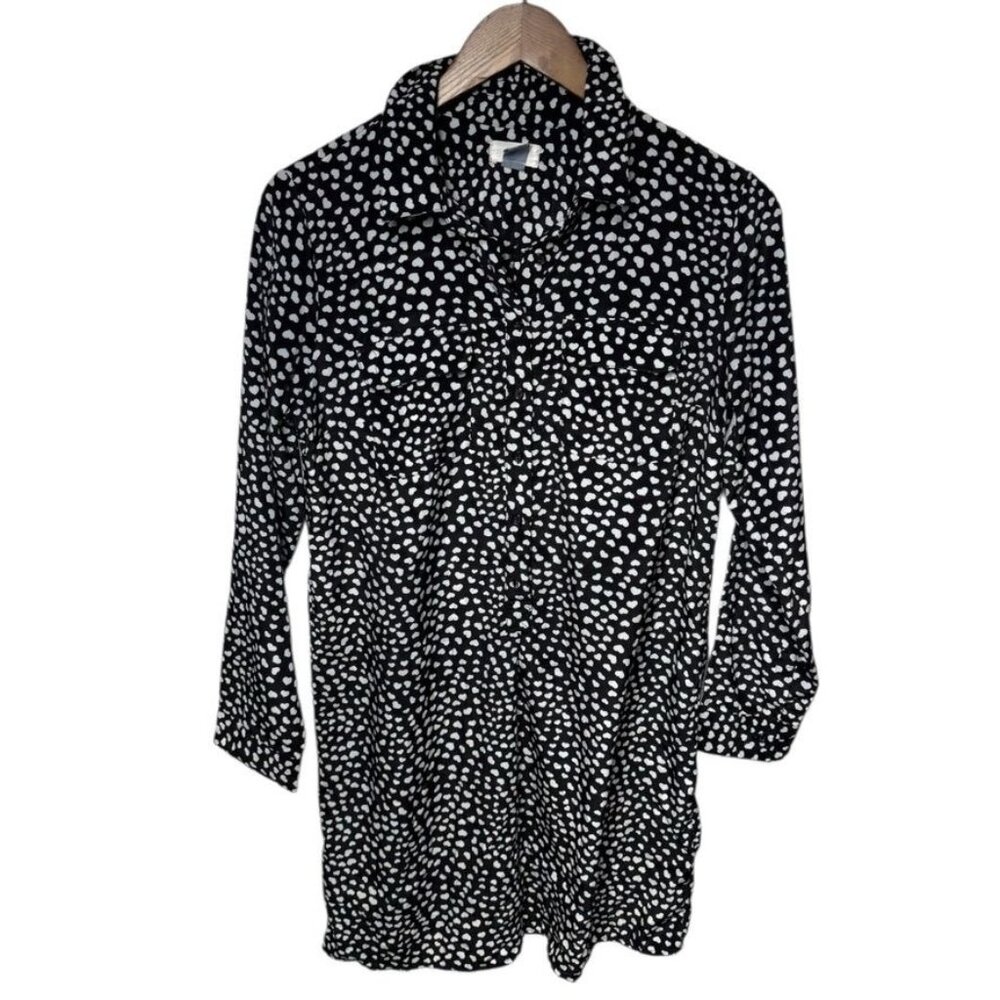 Old Navy Heart Patterned Shirtdress Black/White Size Small